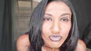Punjab bimbo wearing african lipstick wants her lips and tongue rapped around your cock and taste your lips | close up | bondage