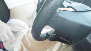 Lusty bimbo Plugging her butt at the gas station