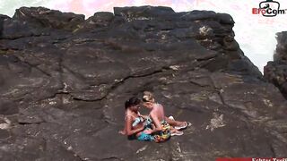 Outdoors lesbo sex with a big tit blonde and a dark hair hoe