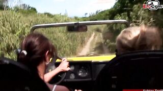 Outdoors lesbo sex with a big tit blonde and a dark hair hoe