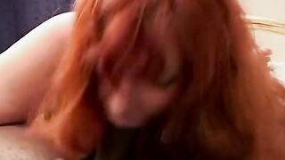 Bro gets wild BLOWJOB from chunky mature broad into his room