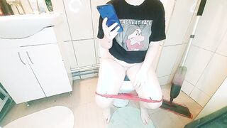 The Goddess peed and finished into the bathroom