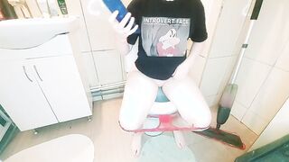 The Goddess peed and finished into the bathroom