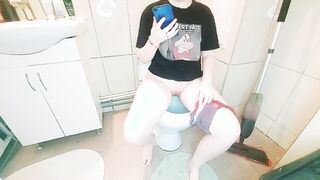 The Goddess peed and finished into the bathroom