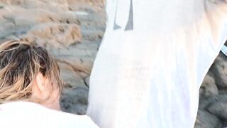 A Quick Oral Sex on the beach with people close by