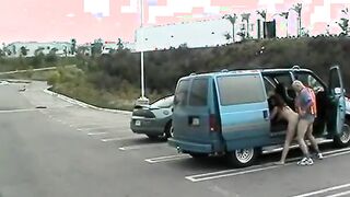 Lucky mature guy fucks goddess Hispanic inside open van into parking lot