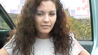 Lucky mature guy fucks goddess Hispanic inside open van into parking lot