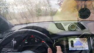sexy Bitch Blowing Boyfriend’s Cock into the Vehicle - Cum