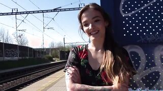 Tattooed eurobabe pulled and banged! before sucking off penis inside point of view