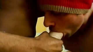 Chocolate bitch explains white novice-boxer who is the boss