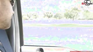 Thin blonde bimbos with huge titties fucks infront of the cuckold