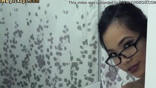 Slim oriental into glasses gets picked and paid for sex inside point of view