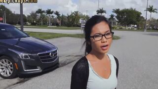 Slim oriental into glasses gets picked and paid for sex inside point of view