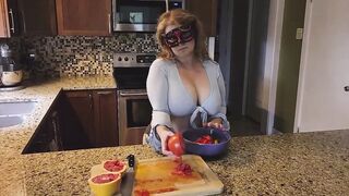 Crushing Food and RUBBING it onto My LONG MILF’S BOOBS