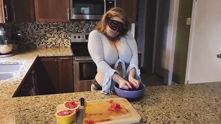 Crushing Food and RUBBING it onto My LONG MILF’S BOOBS