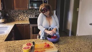 Crushing Food and RUBBING it onto My LONG MILF’S BOOBS