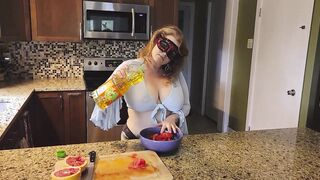 Crushing Food and RUBBING it onto My LONG MILF’S BOOBS