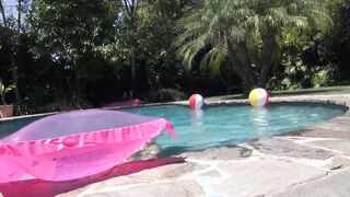 Barely Legal fingered her vagina into the pool then ride a penis rough