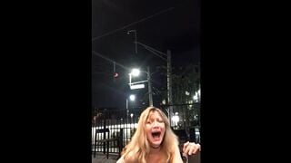 Outdoors – Paulina Back At Starbucks Patio Stripping + Cumming