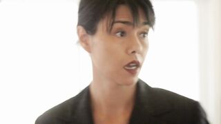 oriental Hottie has hardcore three-way with 2 white rough dicks