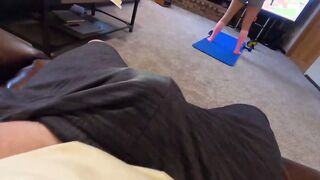 Sister gets caught working out by her pervert stepbrother