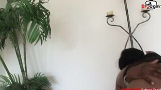 Chubby african 18 Yo with natural breasts into a fishnet dress