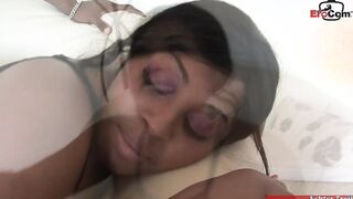Chubby african 18 Yo with natural breasts into a fishnet dress