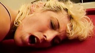 Blonde gets an interracial banged on pool table