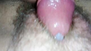 Plowed and cum on bushy cunt