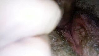 Plowed and cum on bushy cunt