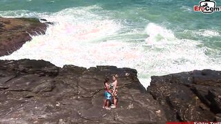Outdoors lesbo sex with a big titted blonde and a dark haired thot