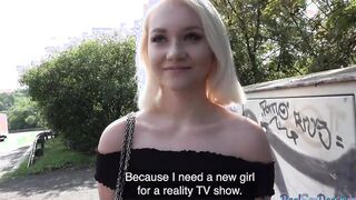 Pulled blonde cunt stuffed from behind before giving blowjob