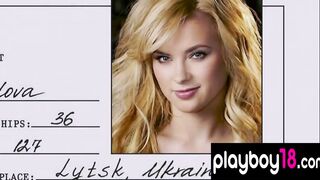 Blonde ukrainian bombshell Sasha Bonilova exposes her humongous natural breasts