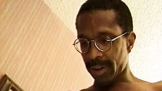 Old blonde offer ebony man a fellatio then fucks him