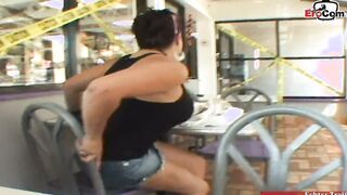 Chubby dark haired with huge titties picked up for interracial sex