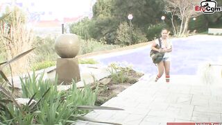 Eighteen with natural melons and pierced nipples fucks with a big black dick