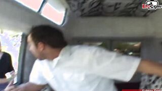 Blonde teenagers with tiny titties wears a skirt and gets pick up