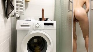 Russian 18 masturbating with toy into the toilet