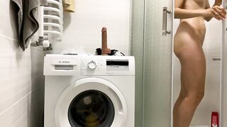 Russian 18 masturbating with toy into the toilet