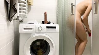 Russian 18 masturbating with toy into the toilet
