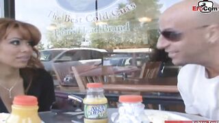 Mom with long melons pick up at the street for spontaneous sex