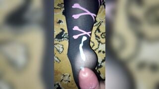Cumming on her stockings feed