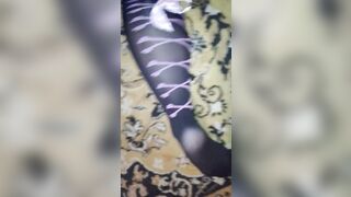Cumming on her stockings feed