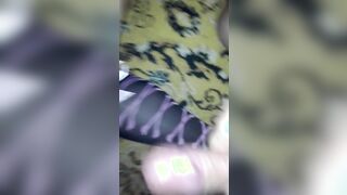 Cumming on her stockings feed