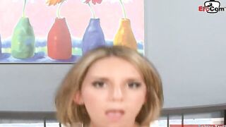 Cummed on the natural titties from a 18 into a porn casting