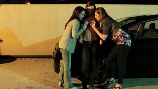 Chick got vulgar into a vehicle park and lick each other's twat
