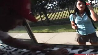 African haired teenagers with small jugs pick up for sex into the vehicle