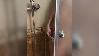 Slim freaky 18 caught masturbating into the shower