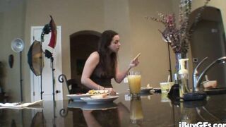 Ball blowing teens skank chews gum off sack