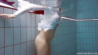 Huge boobies ginger Lola underwater naked